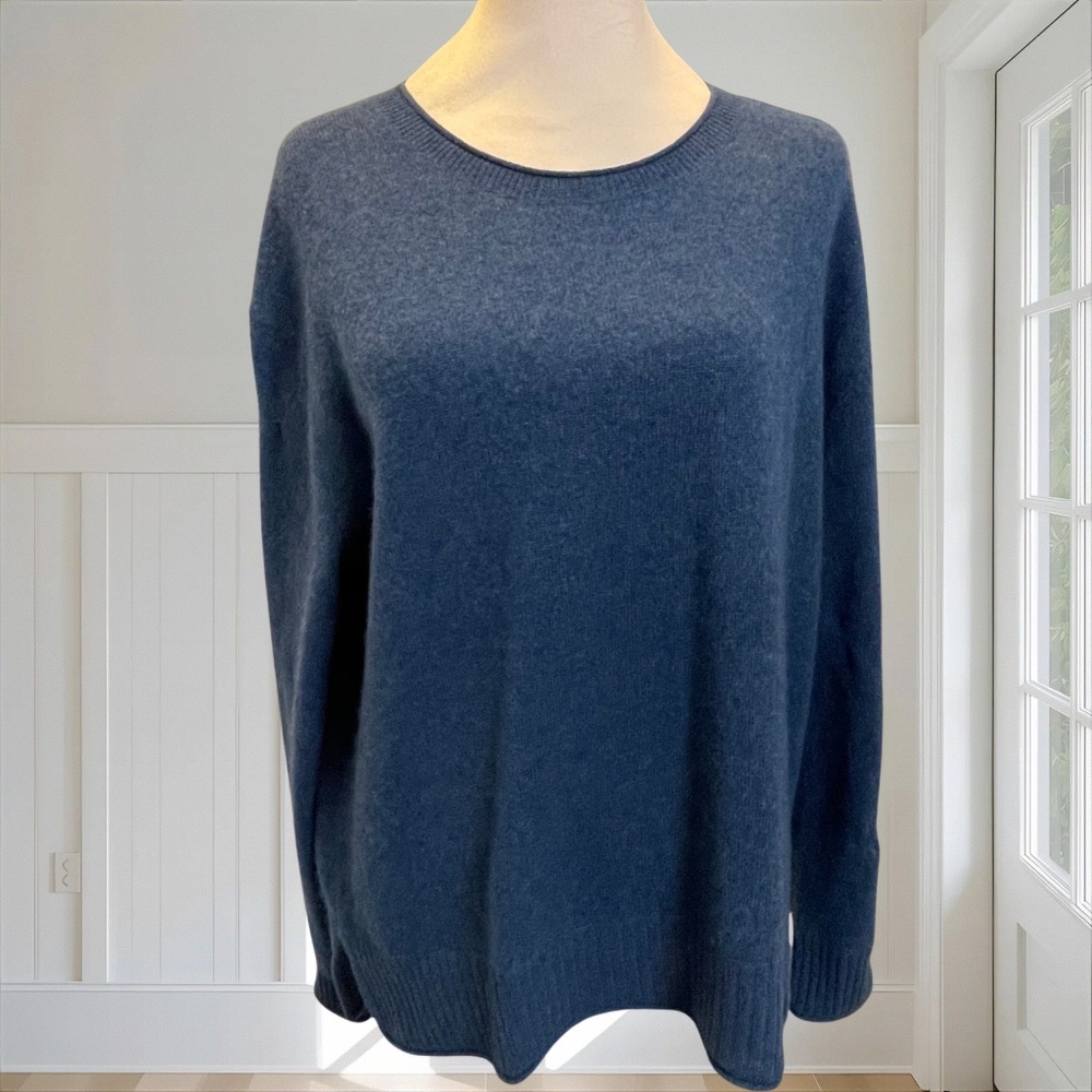RACHEL ZOE Women's 100% 2-Ply Cashmere Sweater Blue Crewneck Medium Mended - Picture 2 of 11